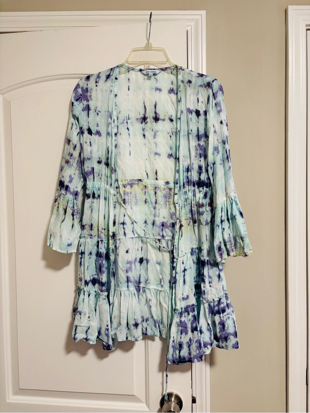 BLUE ISLAND, Lightweight Tie-Dye Open CoverUp, Size XS